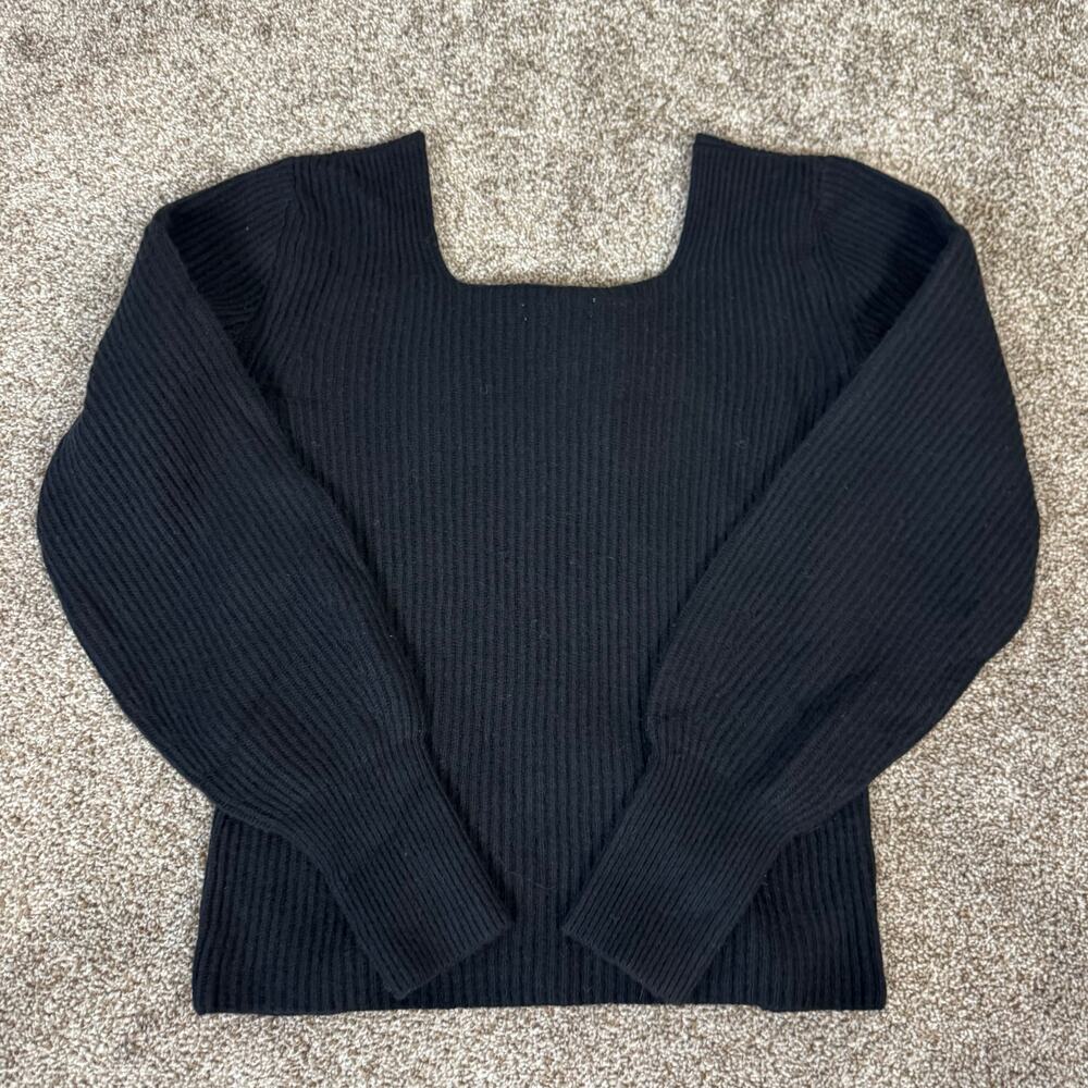 Madewell Leyton Square Neck Pullover Wool Cashmere NWT Small Black Minimalist